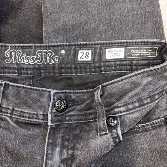 Miss Me Black Skinny Jeans Raw Hem Sequins Pockets Western Goth Embellished - Picture 9 of 12